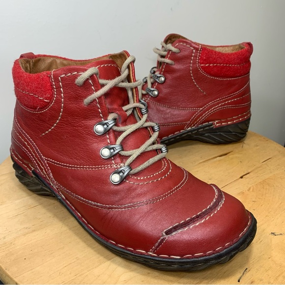 Josef Seibel Red Leather Ankle Booties Sz 39/8 Lace up Moccasins Chukka Boots - Picture 16 of 16